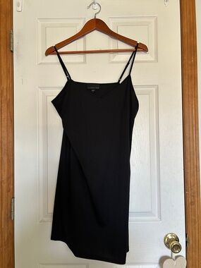 attention Black Slip Mini Dress with Spaghetti Straps